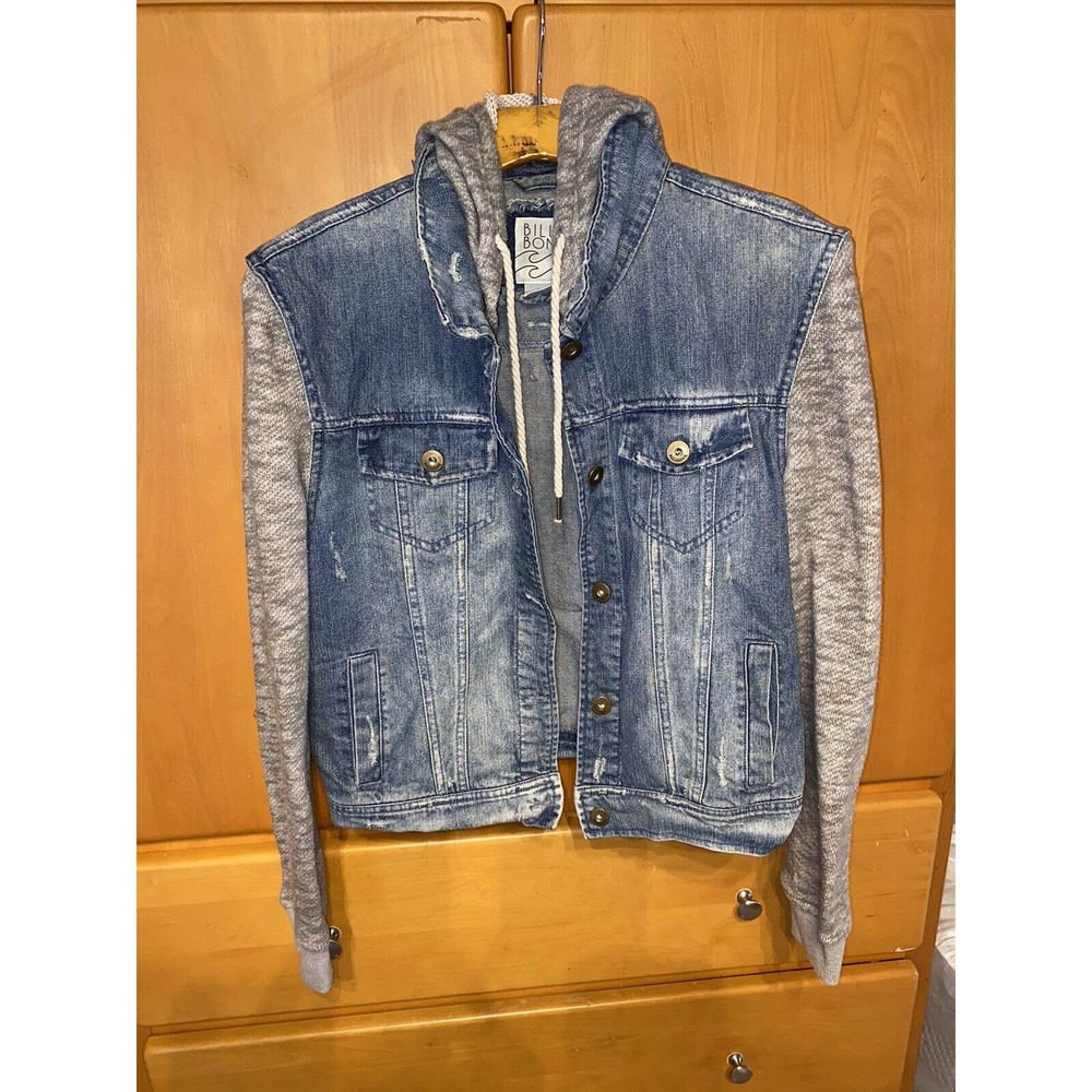 BILLABONG Denim Jean Jacket Hoodie Sleeves Size Large - JUNIORS